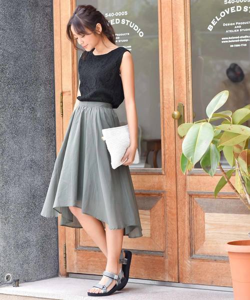 KOBE LETTUCE（コウベレタス）の「ノースリーブレースブラウス【セットアップOK】（シャツ/ブラウス・レディース・オフホワイト/サックスブルー/ラベンダー/ブラック/ライトイエロー/ネイビー/グレイッシュベージュ/ライトパープル/コーラル/グリーン/ピンク・FREE）」の14枚目の写真