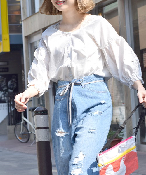 w closet(ダブルクローゼット)の「刺繍スリーブブラウス.(シャツ/ブラウス・レディース・ホワイト/ブラック/ラベンダー/チェック・FREE)」の17枚目の写真