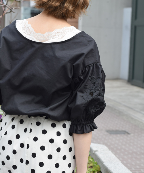 w closet(ダブルクローゼット)の「刺繍スリーブブラウス.(シャツ/ブラウス・レディース・ホワイト/ブラック/ラベンダー/チェック・FREE)」の22枚目の写真