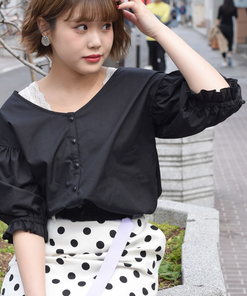 w closet(ダブルクローゼット)の「刺繍スリーブブラウス.(シャツ/ブラウス・レディース・ホワイト/ブラック/ラベンダー/チェック・FREE)」の21枚目の写真