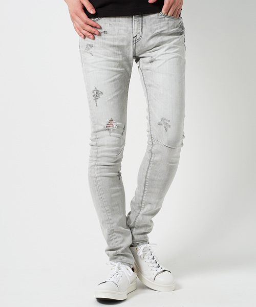 GOSTAR DE FUGA（ゴスタール ジフーガ）の「クラッシュ加工ストレッチスキニーデニムパンツ（デニムパンツ・メンズ・ライトグレー/ブラック・L/M/S）」の2枚目の写真