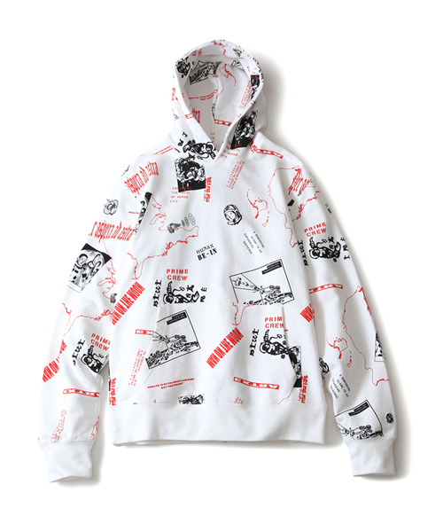 BILLIONAIRE BOYS CLUB(ビリオネア・ボーイズ・クラブ)の「BILLIONAIRE BOYS CLUB HEADLINE PRINT POPOVER HOODIE 18SPRINGE(パーカー・メンズ・ホワイト/インディゴブルー・LARGE/MEDIUM/SMALL/X-LARGE)」の2枚目の写真
