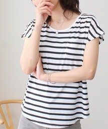 半袖 無地 ボーダー Uネック Tシャツ