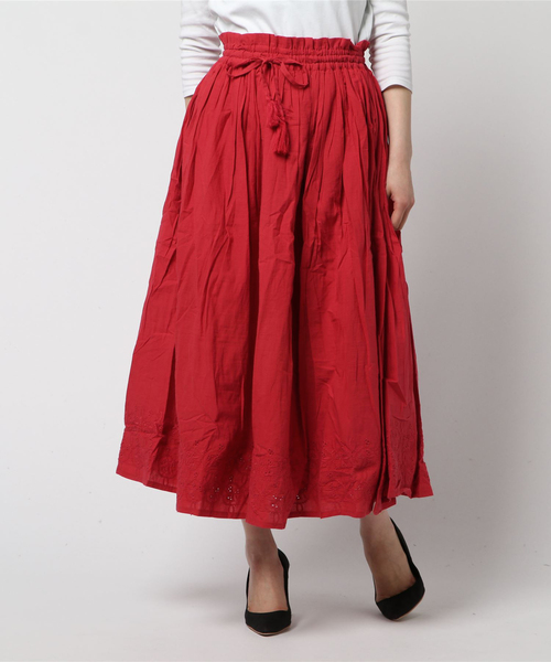 チャイハネ（チャイハネ）の「【チャイハネ】インド綿パンチングレースロングスカート（スカート・レディース・ホワイト/レッド/ターコイズブルー/オレンジ・FREE）」の14枚目の写真