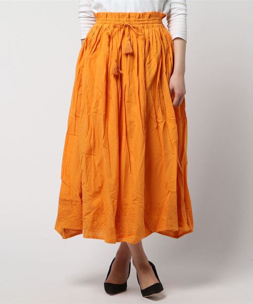 チャイハネ（チャイハネ）の「【チャイハネ】インド綿パンチングレースロングスカート（スカート・レディース・ホワイト/レッド/ターコイズブルー/オレンジ・FREE）」の9枚目の写真