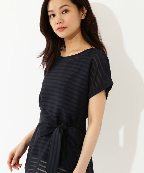 22 OCTOBRE（ヴァンドゥ－オクトーブル）の「シアーボーダーブラウス（シャツ/ブラウス・レディース・ネイビー/ピンク/ホワイト・38）」の3枚目の写真