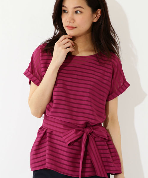 22 OCTOBRE（ヴァンドゥ－オクトーブル）の「シアーボーダーブラウス（シャツ/ブラウス・レディース・ネイビー/ピンク/ホワイト・38）」の2枚目の写真