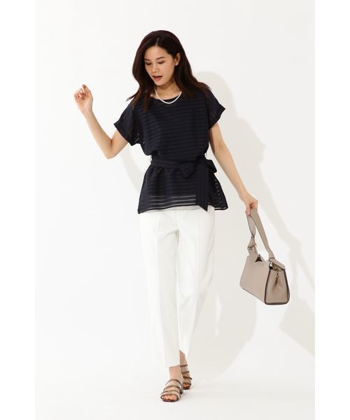 22 OCTOBRE（ヴァンドゥ－オクトーブル）の「シアーボーダーブラウス（シャツ/ブラウス・レディース・ネイビー/ピンク/ホワイト・38）」の8枚目の写真