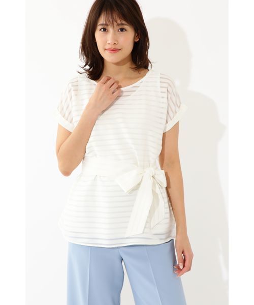 22 OCTOBRE（ヴァンドゥ－オクトーブル）の「シアーボーダーブラウス（シャツ/ブラウス・レディース・ネイビー/ピンク/ホワイト・38）」の18枚目の写真