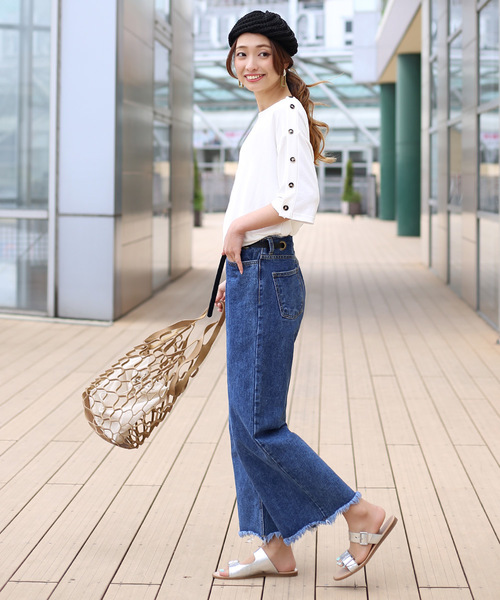 Bou Jeloud（ブージュルード）の「【ＷＥＢ限定】トリコットレーヨン配色釦カット（Tシャツ/カットソー・レディース・ネイビー/オフホワイト/カーキ・FREE）」の7枚目の写真