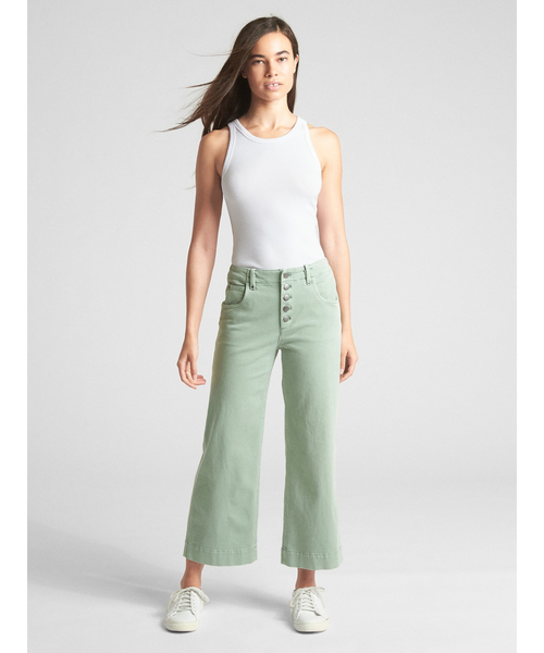 GAP(ギャップ)の「ハイライズ クロップド ワイドレッグパンツ(ボタンフライ)(その他パンツ・レディース・ブラック/ライトグリーン/オフホワイト・0/2/00/4/6/8/000)」の5枚目の写真
