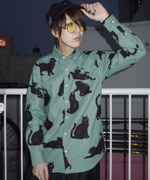 ネコ総柄シャツ長袖 F（シャツ/ブラウス）｜rovtski（ロフト
