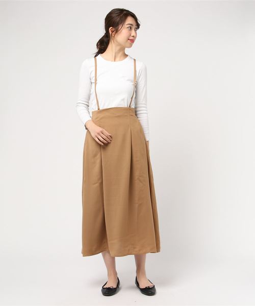 STYLEBLOCK（スタイルブロック）の「ダブルジョーゼットサスペンダーロングフレアスカート（スカート・レディース・ブラック/ネイビー/カーキ/キャメル・M）」の4枚目の写真