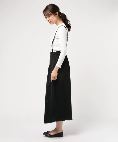 STYLEBLOCK（スタイルブロック）の「ダブルジョーゼットサスペンダーロングフレアスカート（スカート・レディース・ブラック/ネイビー/カーキ/キャメル・M）」の5枚目の写真