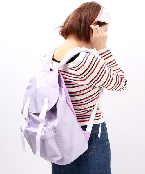 WEGO（ウィゴー）の「WEGO/ダブルベルトナイロンリュック（バックパック/リュック・レディース・ブラック/グリーン/サックスブルー/パープル/ピンク/ホワイト・FREE）」の6枚目の写真