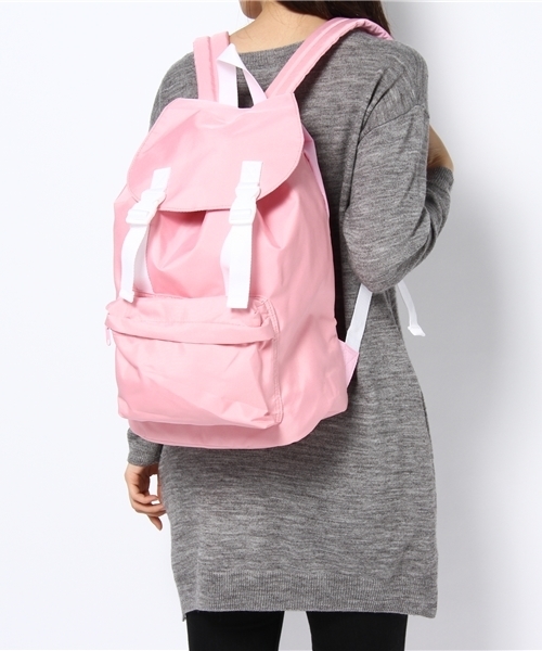 WEGO（ウィゴー）の「WEGO/ダブルベルトナイロンリュック（バックパック/リュック・レディース・ブラック/グリーン/サックスブルー/パープル/ピンク/ホワイト・FREE）」の7枚目の写真