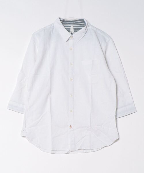 VIBGYOR(ヴィブジョー)の「VIBGYOR Select/ 綿麻ストレッチ七分シャツ(シャツ/ブラウス・メンズ・ホワイト/ネイビー/カーキ/サックスブルー/ピンク/モカ/ブラック・MEDIUM/LARGE/X-LARGE)」の2枚目の写真
