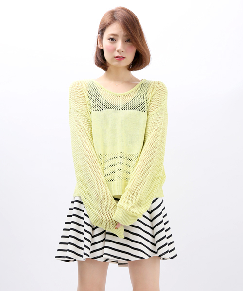 WEGO(ウィゴー)の「WEGO/メッシュ編み切替ニット(ニット/セーター・レディース・オフホワイト/グリーン系その他/ブルー/ライトパープル・FREE)」の3枚目の写真