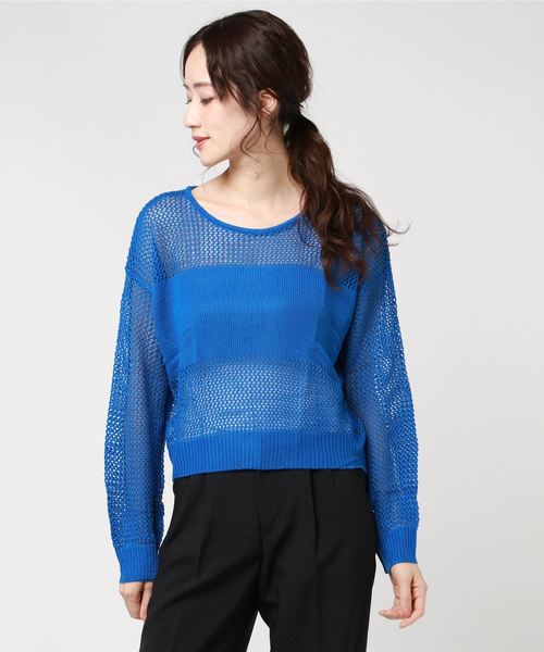 WEGO(ウィゴー)の「WEGO/メッシュ編み切替ニット(ニット/セーター・レディース・オフホワイト/グリーン系その他/ブルー/ライトパープル・FREE)」の1枚目の写真