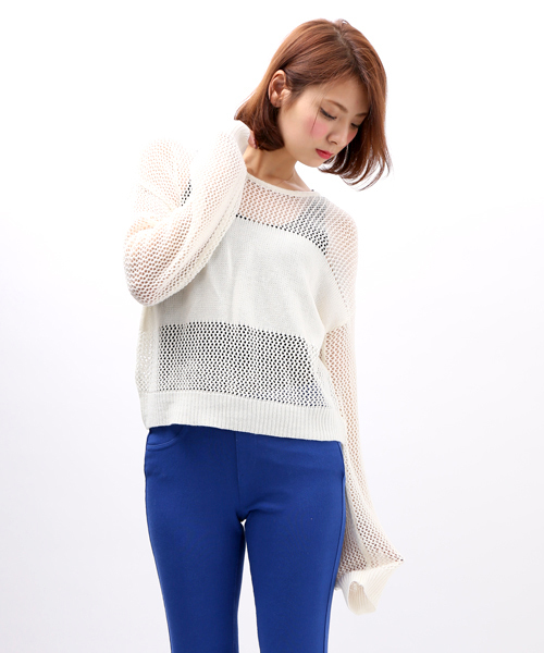 WEGO(ウィゴー)の「WEGO/メッシュ編み切替ニット(ニット/セーター・レディース・オフホワイト/グリーン系その他/ブルー/ライトパープル・FREE)」の15枚目の写真