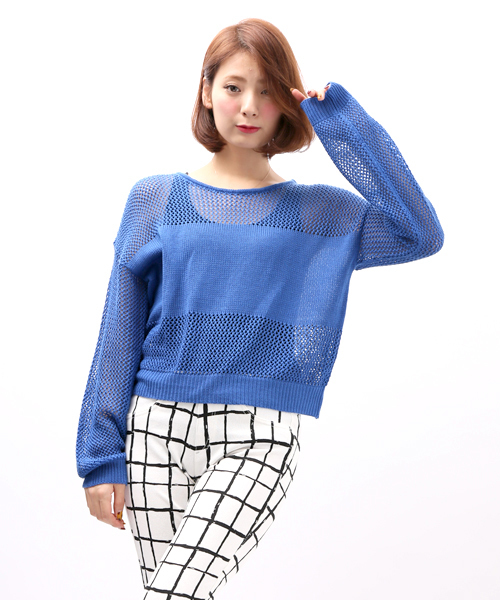 WEGO(ウィゴー)の「WEGO/メッシュ編み切替ニット(ニット/セーター・レディース・オフホワイト/グリーン系その他/ブルー/ライトパープル・FREE)」の17枚目の写真