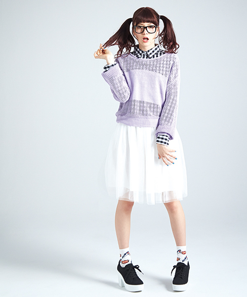 WEGO(ウィゴー)の「WEGO/メッシュ編み切替ニット(ニット/セーター・レディース・オフホワイト/グリーン系その他/ブルー/ライトパープル・FREE)」の22枚目の写真