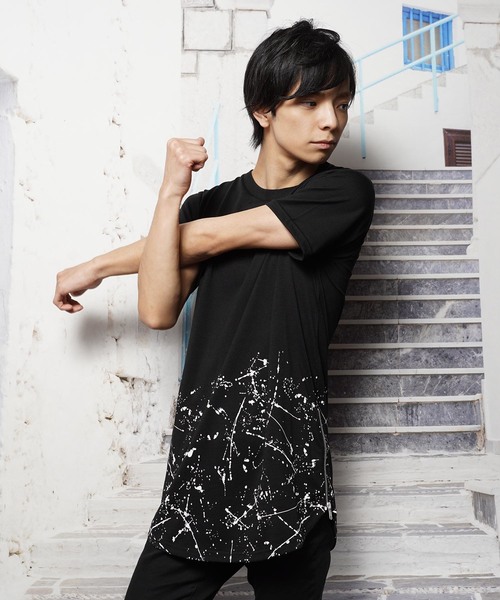 おしゃれスタ(オシャレスタ)の「サイドジップロングデザイン半袖Tシャツ(SS)(Tシャツ/カットソー・メンズ・ホワイト/ブラック・M/L)」の2枚目の写真