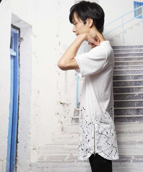 おしゃれスタ(オシャレスタ)の「サイドジップロングデザイン半袖Tシャツ(SS)(Tシャツ/カットソー・メンズ・ホワイト/ブラック・M/L)」の6枚目の写真