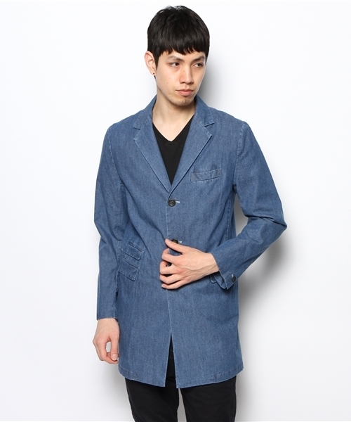 AMERICAN RAG CIE（アメリカンラグシー）の「AMERICAN RAG CIE デニムチェスターコート 114-AHP-M141-CO052∴（チェスターコート・メンズ・インディゴブルー/サックスブルー・1/3/2）」の3枚目の写真