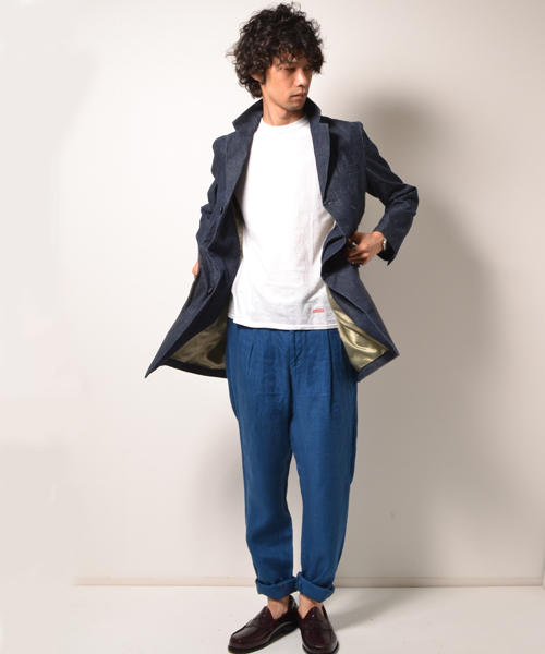 AMERICAN RAG CIE（アメリカンラグシー）の「AMERICAN RAG CIE デニムチェスターコート 114-AHP-M141-CO052∴（チェスターコート・メンズ・インディゴブルー/サックスブルー・1/3/2）」の6枚目の写真