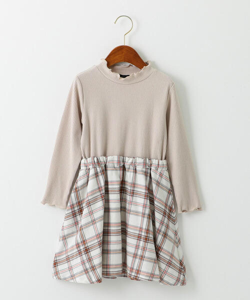 Green Label Relaxing グリーンレーベルリラクシング の キッズ リブ チェックワンピース ロングスリーブ ワンピース Wear