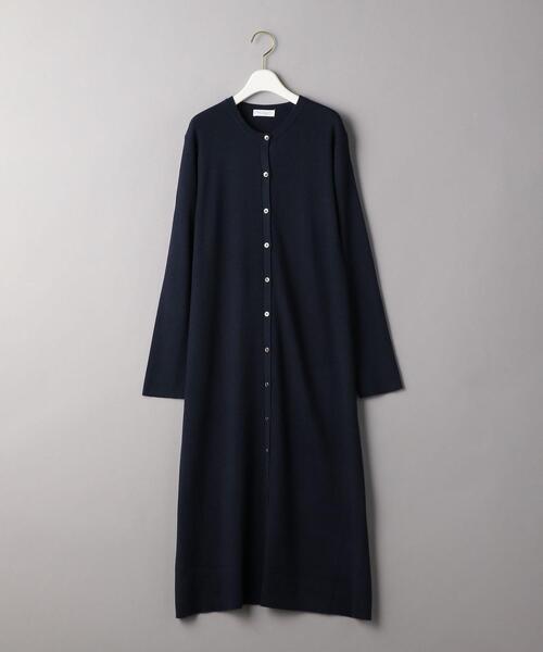 極美品 ユナイテッドアローズ ウール混バンドカラーワンピース 38 ネイビー BEAUTY&YOUTH UNITED ARROWS（ビューティーアンドユースユナイテッド