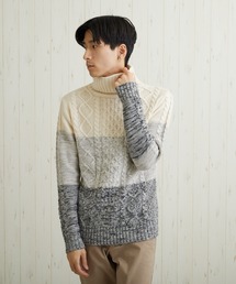 VIBGYOR Select/ケーブル編タートルネックニット(BL)