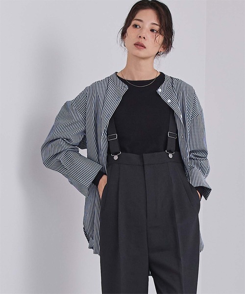 UR'S（ユアーズ）の「釦バックスリットチュニックシャツ（シャツ/ブラウス・レディース・ベージュ/オフホワイト/グリーン系その他/ストライプ/ホワイト系その他/ピンク/グレー系その他/グリーン/ホワイト×ブラック/ブルー系その他/ネイビー/ブラウン系その他/カーキ/ブルー/ブラウン・S/M/L）」の13枚目の写真