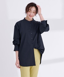 釦バックスリットチュニックシャツ