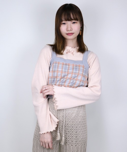 ParAvion + Petit Standard(パラビオンスタンダードプチ)の「チェックキャミ(キャミソール)」|グレー