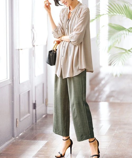 BELLUNA PLUS(ベルーナ)の「麻調ビンテージベルト付ワイドパンツ56丈(その他パンツ・レディース・ベージュ/ネイビー/カーキ/サンドベージュ・SMALL/MEDIUM/LARGE/X-LARGE/XX-LARGE/XXX-LARGE/XXXX-LARGE)」の9枚目の写真