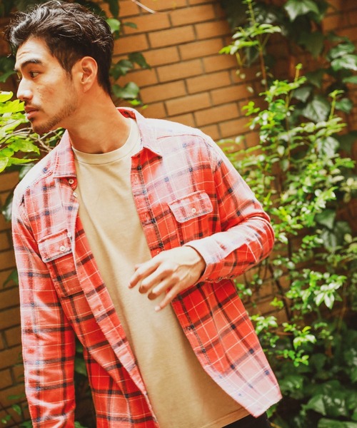 BAYFLOW（ベイフロー）の「インディゴチェックシャツ（シャツ/ブラウス・メンズ・ベージュ/ネイビー/マルーン・SMALL/MEDIUM/LARGE）」の3枚目の写真