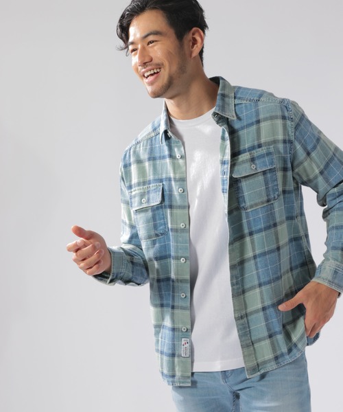 BAYFLOW（ベイフロー）の「インディゴチェックシャツ（シャツ/ブラウス・メンズ・ベージュ/ネイビー/マルーン・SMALL/MEDIUM/LARGE）」の17枚目の写真