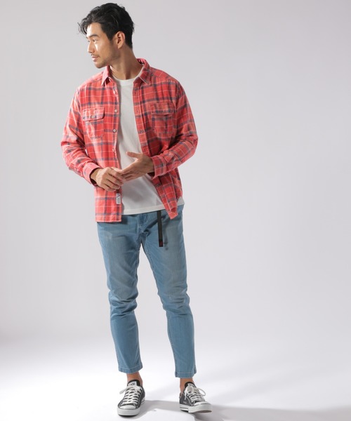 BAYFLOW（ベイフロー）の「インディゴチェックシャツ（シャツ/ブラウス・メンズ・ベージュ/ネイビー/マルーン・SMALL/MEDIUM/LARGE）」の7枚目の写真