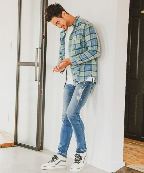 BAYFLOW（ベイフロー）の「インディゴチェックシャツ（シャツ/ブラウス・メンズ・ベージュ/ネイビー/マルーン・SMALL/MEDIUM/LARGE）」の13枚目の写真