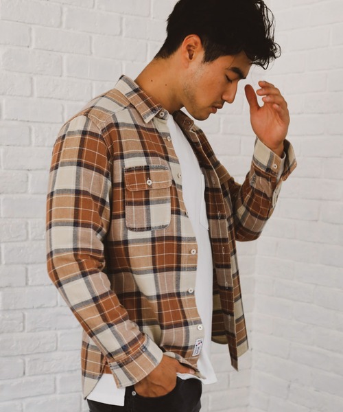 BAYFLOW（ベイフロー）の「インディゴチェックシャツ（シャツ/ブラウス・メンズ・ベージュ/ネイビー/マルーン・SMALL/MEDIUM/LARGE）」の4枚目の写真
