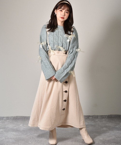 エムズミニリボン付ニット(黒) Emsexcite ニット セーター ステッチリボンNTSET レディース