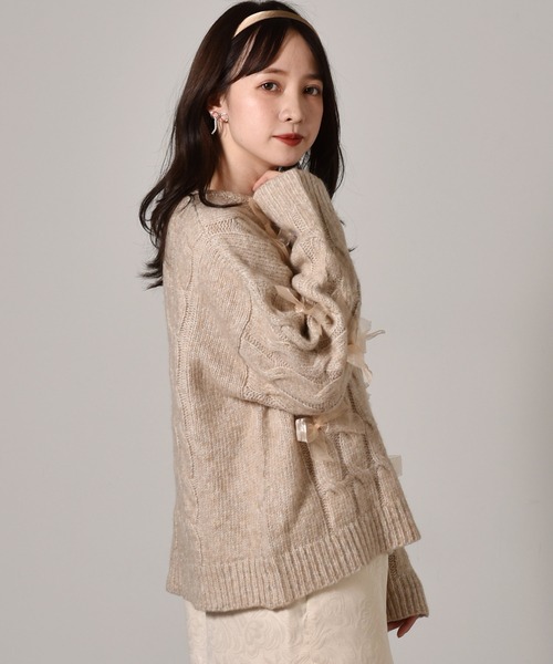 エムズミニリボン付ニット(黒) ems excite（エムズエキサイト）の「リボンMIXニット（ニット