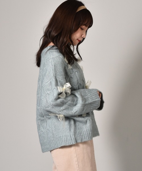 エムズミニリボン付ニット(黒) ems excite（エムズエキサイト）の「リボンMIXニット（ニット