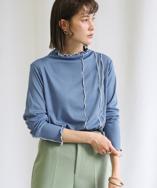 select MOCA(セレクトモカ)の「ボトルネックアシンメトリーメロートップス(Tシャツ/カットソー・レディース・ブラック/ブルー/ライトグリーン・FREE)」の5枚目の写真