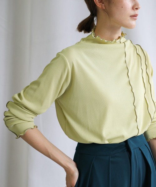 select MOCA(セレクトモカ)の「ボトルネックアシンメトリーメロートップス(Tシャツ/カットソー・レディース・ブラック/ブルー/ライトグリーン・FREE)」の6枚目の写真