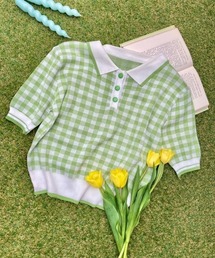 WC/ギンガムニット半袖ポロシャツ