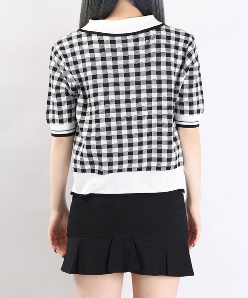 WC（ダブル シー）の「WC/ギンガムニット半袖ポロシャツ（ニット/セーター・レディース・グリーン/ピンク/ブラック・FREE）」の5枚目の写真