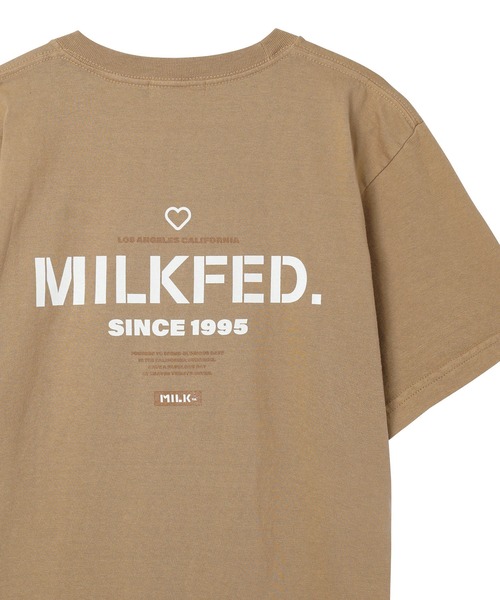 MILKFED.(ミルクフェド)の「S/S TEE EMBROIDERED BAR AND HEART/バックプリント ロゴ半袖Tシャツ(Tシャツ/カットソー・レディース・ライトパープル/ベージュ/ライトピンク/グリーン/ホワイト/チャコールグレー/オフホワイト/ブラック・MEDIUM/SMALL)」の1枚目の写真